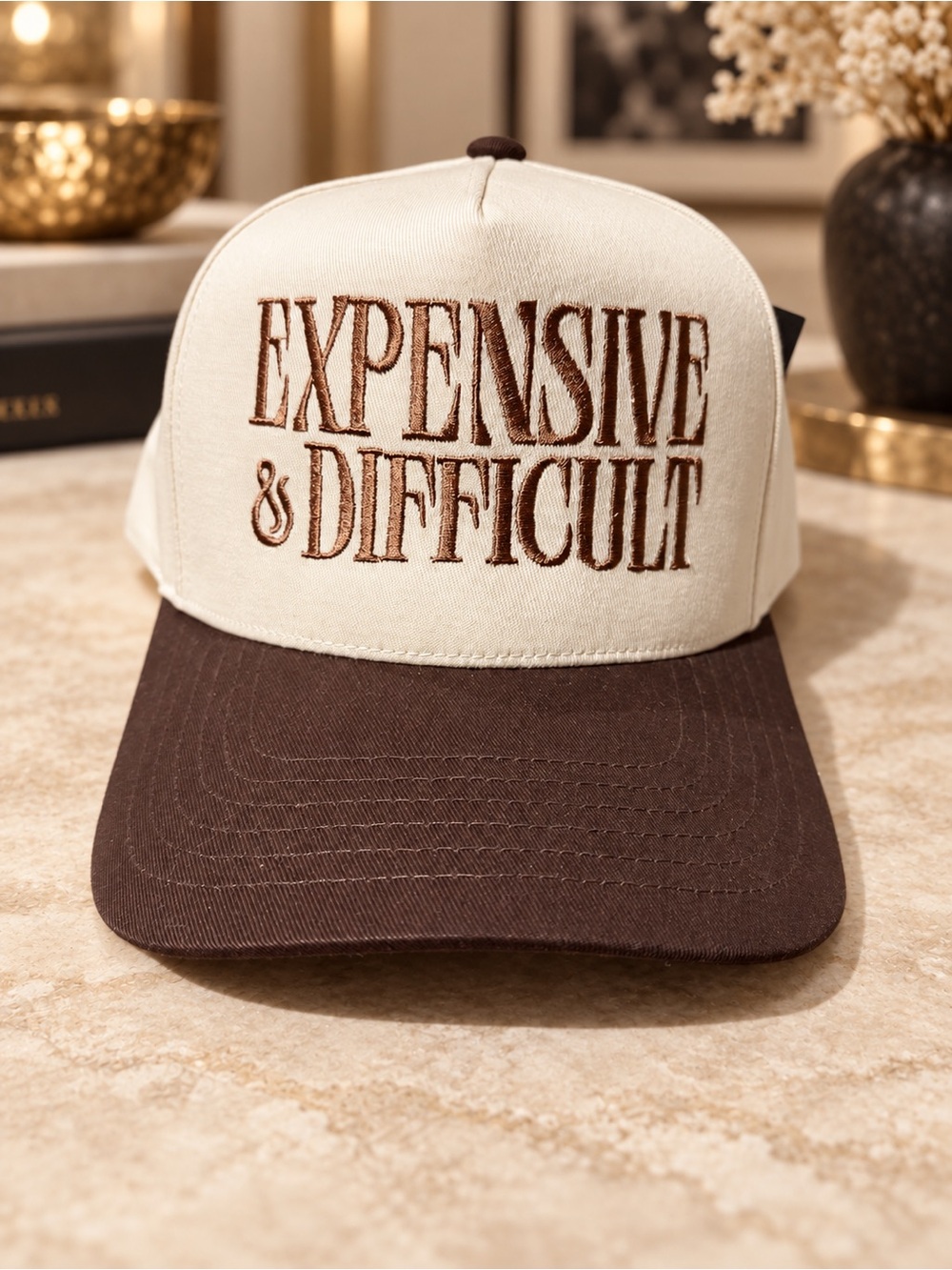 Expensive & Difficult Two-Tone Cotton Baseball Cap - Cream & Brown